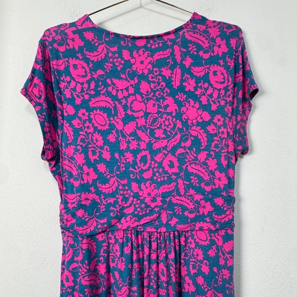 Boden Lola Wrap Jersey Dress Pink Navy Blue Floral Size 12P - Picture 8 of 13